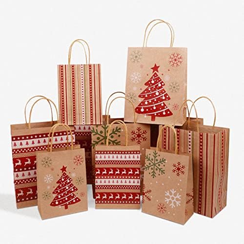 שקיות מתנה לחג המולד של אידאודן - 16 יחידות שקית נייר לחג המולד עם ידית, שקיות גלישת חג המולד גודי בגדלים