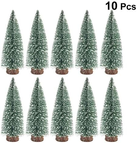 עץ חג מולד חיצוני עצי חג המולד מיני, 10 יחידים עצי אורן שלג כפור עצי שולחן קישודים בקבוק חג המולד