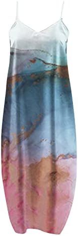 קיץ נשים עניבה צבע שמלת מקסי מזדמנת v נופלת שרוולים ללא שרוולים טרנדיים רופפים שמלה ארוכה עם כיסים