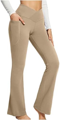 חותלות מכנסי יוגה של נשות QUISGE עם אריזת כיסים, רגל רחבה במותניים גבוהות לבקרת בטן אימון כושר מכנסיים מכנסיים