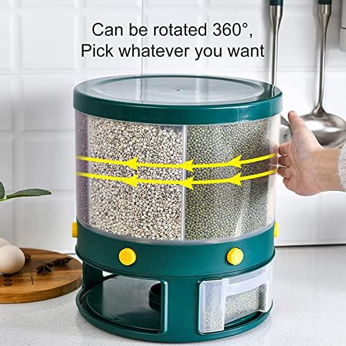מיכל תבואה, מתקן אורז, 360 מסתובב מתקן מזון מדידת צילינדר עם מכסה לחות עמיד ביתי למטבח סויה תירס