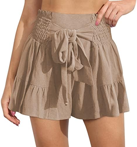 מכנסיים קצרים בקיץ לנשים טרקלין נוח מזדמן בצבע טהור מכנסי חוף קצרים רחבים מותניים גבוהים מכנסיים קצרים טניס