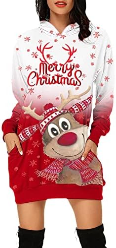 נשים של מיני סווטשירט שמלות חג המולד הדפסת הוד סוודר שמלה ארוך שרוול מזדמן טוניקת חולצות נים שמלה