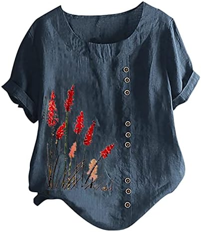 חולצת טוניקה של פשתן קיץ לנשים פלוס חולצת חולצות וינטג 'בגודל