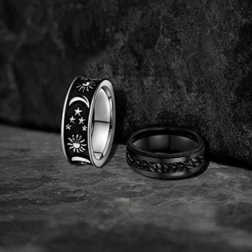 גברים של ספינר טבעת עבור חרדה הקלה-8 ממ נירוסטה שחור לקשקש חרדה טבעת שיבוץ לרסן שרשרת תכשיטי