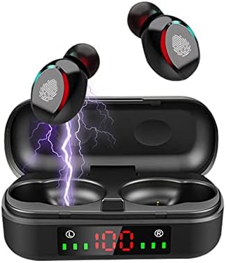 אוזניות אוזניות אלחוטיות, אוזניות ספורט Bluetooth 5.0 עם מסך גדול עם מסך דיגיטלי טעינה בקרת טביעות אצבע, ביטול