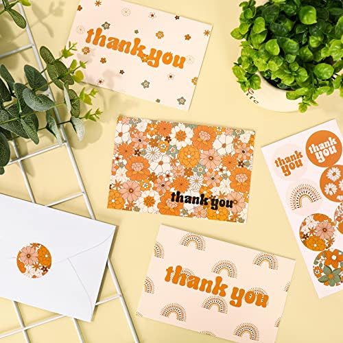 כל עיצוב בוהו קשת תודה כרטיס בתפזורת 36 חבילה קשת פרח הערה כרטיסי עם התאמת חותם מדבקות מעטפות היפי ברכה