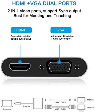 USB C ל- HDMI + מתאם VGA, 2 ב 1 USB מסוג C עד 4K HDMI + VGA Sync-Display Converter וידאו פתרון