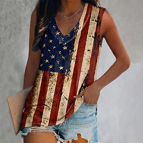 גופיות טנקים של נשים נ 'חולצות ללא שרוולים אופנה מזדמנת 4 ביולי דגל אמריקאי חולצות T פטריוטיות ליום העצמאות