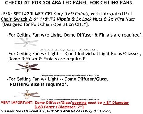 7 דיא. ערכת לוח LED לבן רך לאור מאוורר תקרה-מתג שרשרת משיכה משולב. P/N: SPTL420LMF7-CFLK-SW