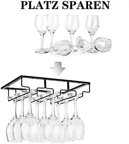 מתלה זכוכית יין - תחת כלי גזע ארון מחזיק זכוכית יין כוסות אחסון מארגן מתכת קולב למטבח בר שחור
