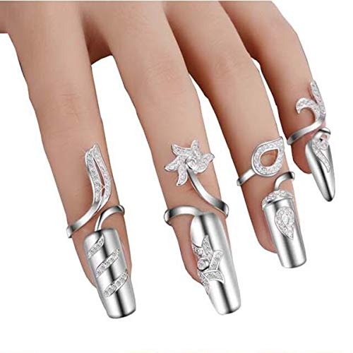 4 יחידות אופנה ריינסטון קריסטל נייל טבעת מניקור אצבע קסם אצבע קישוט תכשיטי אביזרי עבור נשים