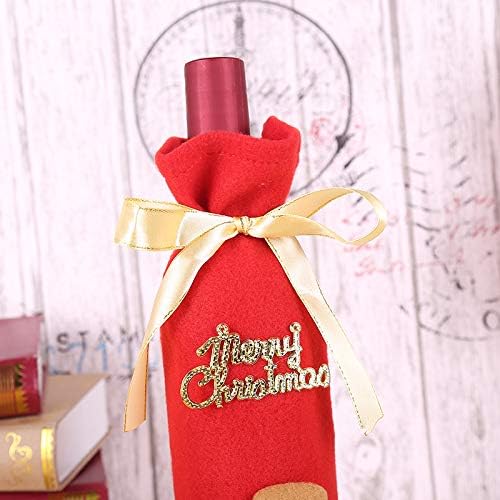 3 יחידות בקבוק יין לחג המולד שקיות מתנה לחג המולד חמוד לחג שמח כיסויי בקבוק יין עם סרט למסיבת חג מתנה שקיות