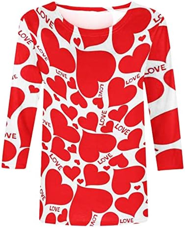חולצת שרוול 3/4 לנשים, צמרות מזדמנים של נשים הדפסת לב אופנה חולצות טי חולצות חג עגול סוודר צוואר