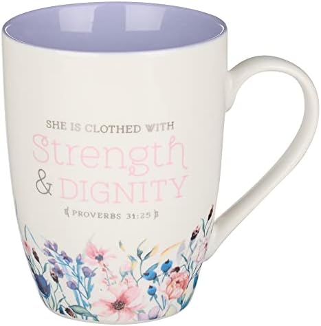 מתנות אמנות נוצריות כתבי קודש קרמיקה עידוד ספל קפה ותה לנשים:כוח וכבוד - משלי 31: 25 כוס פסוק תנ ך השראה