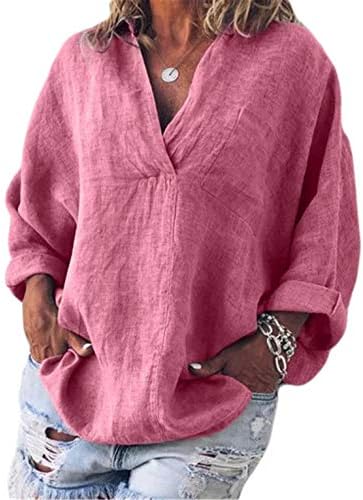 Andongnywell צבע אחיד לנשים שרוול ארוך V צוואר קרדיגן לחצני כפתור חולצות חולצות חולצות חולצות חולצות