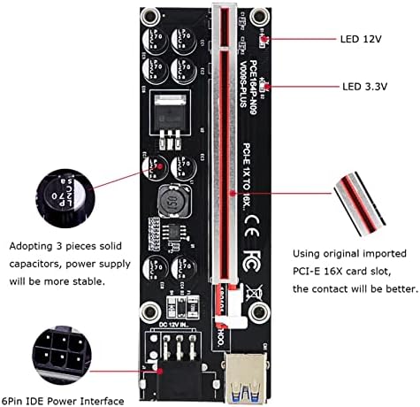 60 יחידות ver009s פלוס PCI-E Riser Card PCIE 1X עד 16X מאריך 1M 0.6M 0.3M USB 3.0 כבל SATA עד 6 PIN