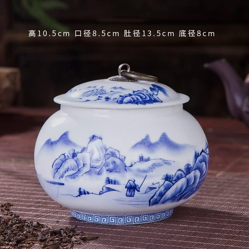 TJLSS Jingdezhen חרסינה כחול -לבן קרמיקה אטומה צנצנת תה צנצנת תה עם מכסה סיר אחסון תה קאדי