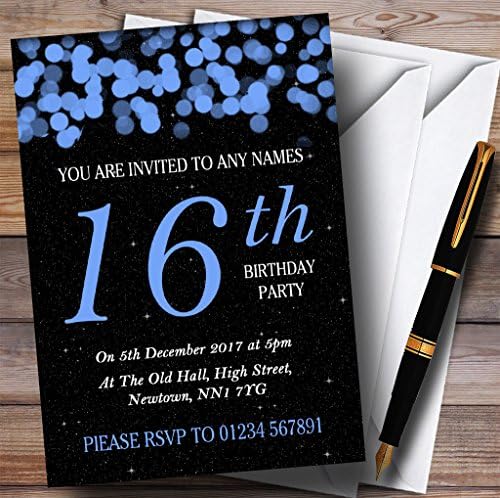 Bukeh & Stars Blue 16 הזמנות למסיבת יום הולדת בהתאמה אישית