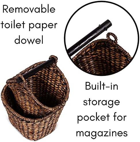 מגזין עשב ים בירדרוק וסל אמבטיה - מחזיק נייר טואלט ארוג ביד עם כיס - שטיפה אפור - עיצוב דקורטיבי מסוגנן - עיצוב