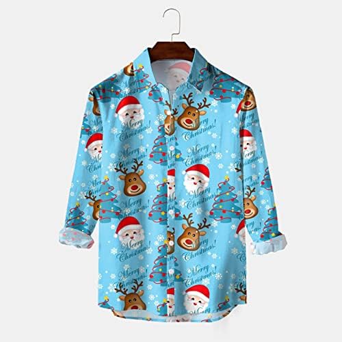 שרוול ארוך פרחוני גברים חג המולד דיגיטלי תלת מימד הדפסת חג דש כפתור חולצה שרוול ארוך חולצה רגילה חולצה