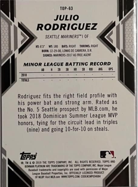 2019 Bowman Platinum Prospects Top - Julio Rodriguez - סיאטל Mariners Baseball Card Card RC Top -63
