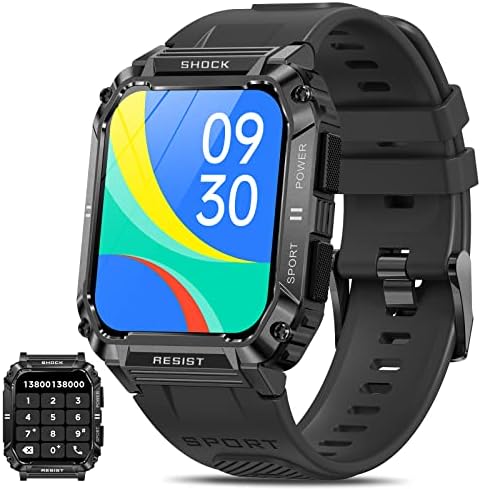 שעונים חכמים צבאיים לגברים, Bluetooth שיחה 1.95 אינץ 'טקטי ספורט חכם חכם עבור אנדרואיד ואייפון 100+