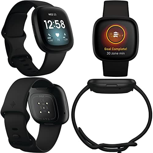 Fitbit Versa 3 Watch Smart Watch Smart Watch עם GPS מובנה, Alexa, 24/7 דופק, להקות S&L, צרור עם מזח טעינה,