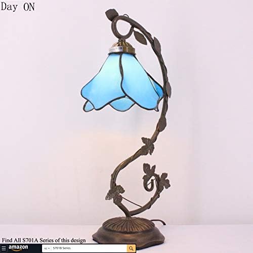 מנורה של טיפאני מנורה כחולה ויטראז 'מנורת שולחן זכוכית, שולחן שולחן מתכת קריאת אור קריאה אור 8x10x21 אינץ' עיצוב