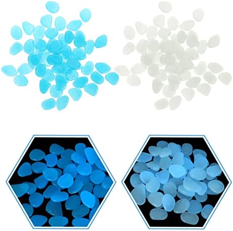 סלעי זוהר ipetboom צומחים בחלוק הכהה: חלוקי נחל זוהרים אבנים דקורטיביות 200 יחידות לבן כחול לבן מלוטש חצץ