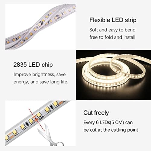 אור רצועת LED Xunata, 4500K אורות חבל LED לבן טבעי לבן חיצוני SMD אטום מים 2835 רצועת LED, DC24V 1.64ft