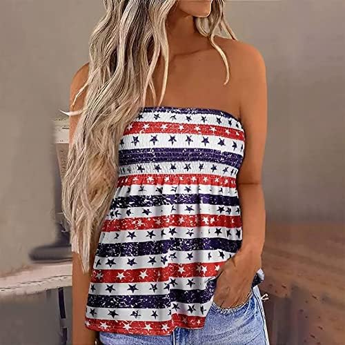 חולצת טנק של קאמי טנק מהכתף ללא שרוולים סטרפלס כותנה דגל אמריקאי דגל אמריקאי מזדמן בנות גוד גופיות
