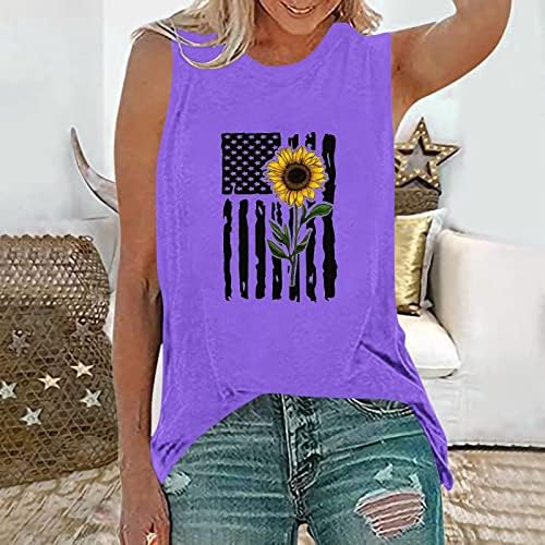 גופייה של יום עצמאות ממשלתית לנשים דגל אמריקאי מודפסת חולצת טשט