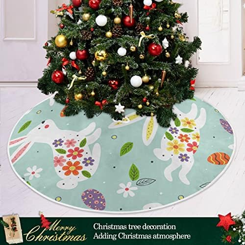 קישוט חצאית עץ חג המולד של אלזה, קישוט חצאית מיני עץ מיני קטן 35.4 אינץ 'עם ביצי ארנב פסחא על כחול לחג חג הפסחא