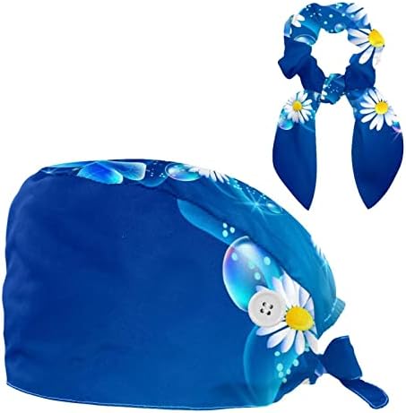 כובעים רפואיים מתכווננים כובע עבודה עם כפתורים ושיער קשת פרפרים כחולים מבוערים בועות חינניות שמיים