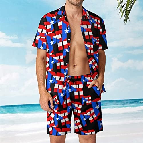 Weedkeycat פוארטו דגל ריקני תלבושות חוף גברים 2 חלקים כפתור הוואי מטה חולצה קצרה שרוול ומכנסי תא מטען קצרים