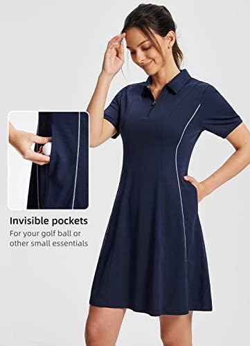 שמלת גולף ליוצ'ל לנשים של בלך לנשים שרוול קצר חולצות פולו שמלת בגדי גולף אורך ברך אורך כיסים רבע zip