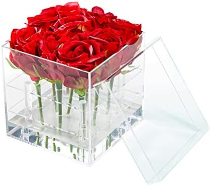 מחזיק מים קופסת פרחים אקרילית, מחזיק מים, עציצי ורדים ברורים - אגרטל מרובע דקורטיבי עם 2 שכבות