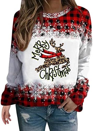 סוודר חג מולד מכוער לנשים חולצות שרוול ארוך רופפות סווטשירטים משובצים קשת קשת קשת קשת קשת חולצה