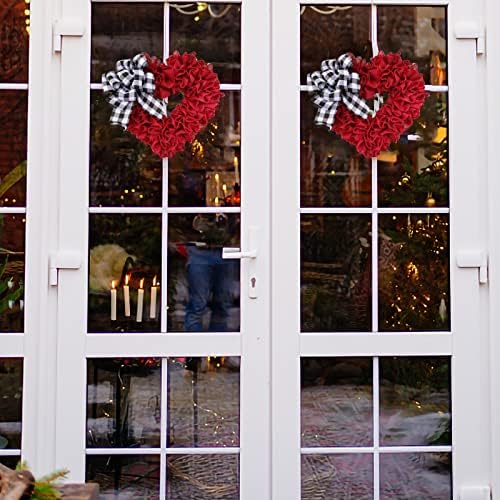 זר בצורת לב של יום האהבה, זרי ולנטיין בגודל 16 אינץ 'לדלת הכניסה, קישוטים לחג חג האהבה ללב הבית אדום