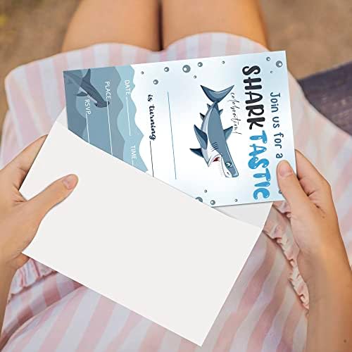 כרטיסי הזמנות למסיבת יום הולדת של Zodvery Shark - כרטיסי המסיבות של כריש טסטי אוקיינוס ​​אספקה ​​לילדים,