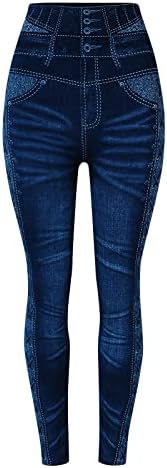 נשים ג'ינס אלסטיות חותלות פס תרמי הדפסת חיקוי ג'ינס חותלות טייץ 'תלבושות מכנס טיולים תלבושות ירך יוגה