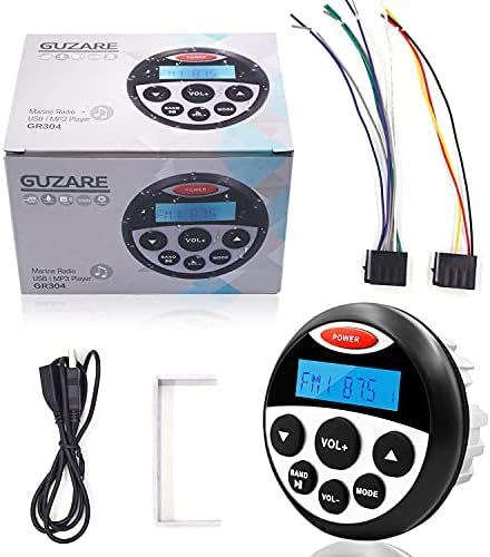 חבילת שמע סטריאו ימית של גוזארה - MP3 USB AM FM AUX במד ימי סטריאו מקלט Bluetooth רדיו אטום למים עם 1 זוג