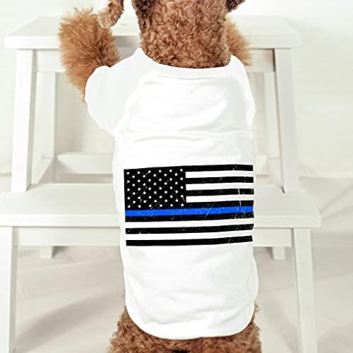 חולצת כלבים של קו כחול דק - חולצת טריקו לכלב משטרה - בגדי כלבי דגל ארהב