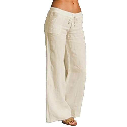 מכנסי רגל רחבים של מכנסי כותנה מכנסיים מותניים אלסטיים קיץ מכנסיים מכנסיים מכנסיים רגילים בכושר ישר מכנסי טרקלין