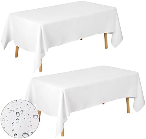 מפת שולחן לבנה 2 יחידות 60 על 102, בד שולחן עמיד למים לשולחנות מלבן 6 רגליים, כיסוי שולחן בד דקורטיבי