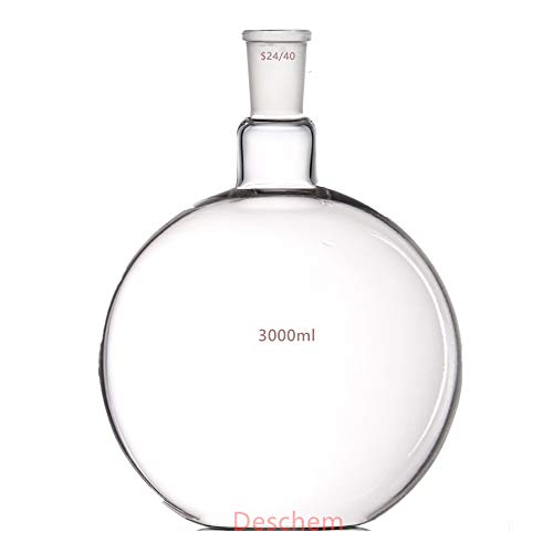 Deschem 3000 מל, 24/40, צוואר סיגל, בקבוק זכוכית תחתון שטוח, צוואר אחד, 3 ליטר, בקבוק רותח