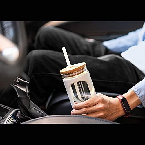 כוס זכוכית קודרין עם קש ומכסה, כוס קפה זכוכית 20oz עם מכסה במבוק, כוס קפה קרס סיליקון שרוול מגן