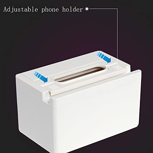 קופסת רקמות פלסטיק לבנה מחזיק רקמות מלבני מחזיק רקמות רב -פונקציונליות עם מחזיק טלפון נייד סלון מטבח