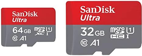 כרטיס זיכרון של סנדיסק 64 ג 'יגה-בייט עם מתאם וכרטיס זיכרון של 32 ג' יגה-בייט עם מתאם - 120 מגה